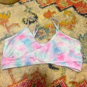 Bathing suit top medium pink blue and white